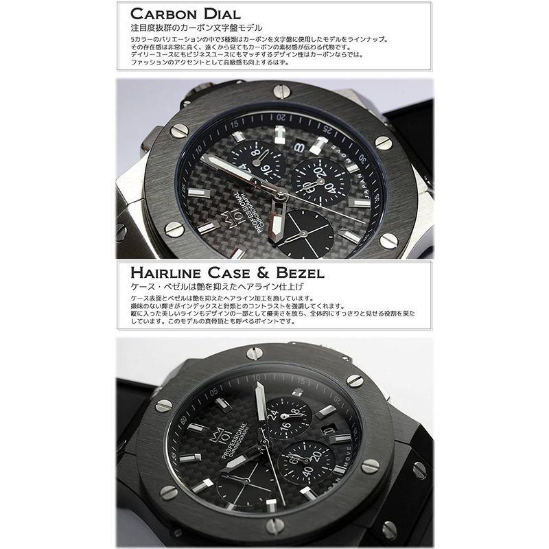 ヒャクイチ 101 腕時計 ウォッチ 100m防水 クロノグラフ 日付表示 ラバーベルト ブラック×シルバー カーボン メンズ 