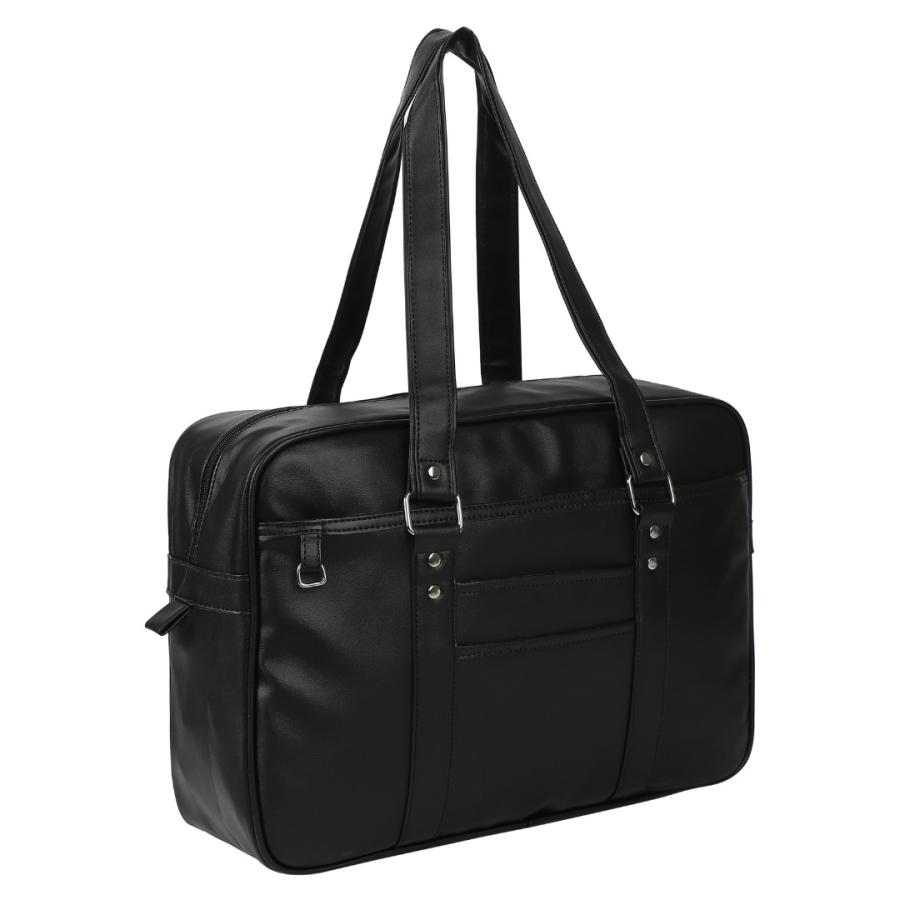 スクールバッグ 合皮 黒 大きめ 40cm ブラック スクバ 高校生