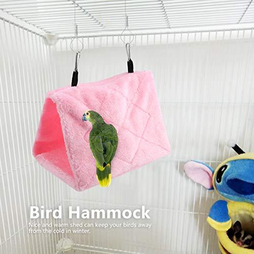 鳥たちの寝床 三角ハウス 鳥の三角ベッド 小動物用ハンモック 吊り下げ巣 暖かい 安全 取り付け簡単(ピンクS)