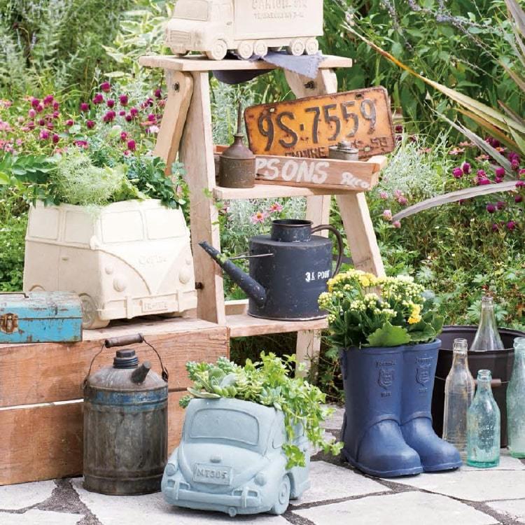 多肉植物寄せ植えグラスファイバー長靴