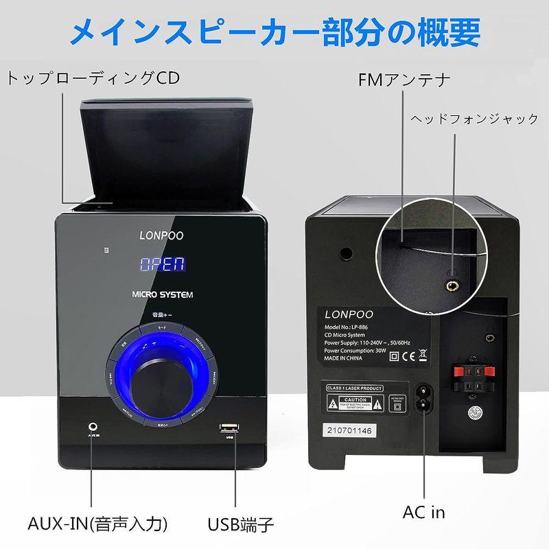 LONPOO CDプレーヤー 30W CDステレオシステムミニコンポ FM LONPOO CDプレーヤー 30W CDステレオシステムミニコンポ FM
