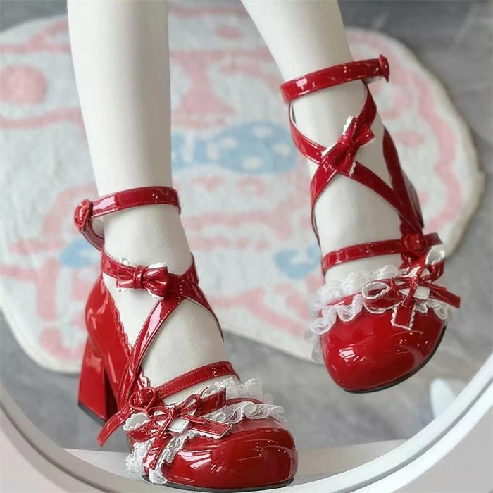 ロリィタ　ロリータ　パンプス　シューズ　レッド　赤　ボルドー パンプス ロリータ ロリィタ レディース ロリータ靴 お嬢様 甘ロリ