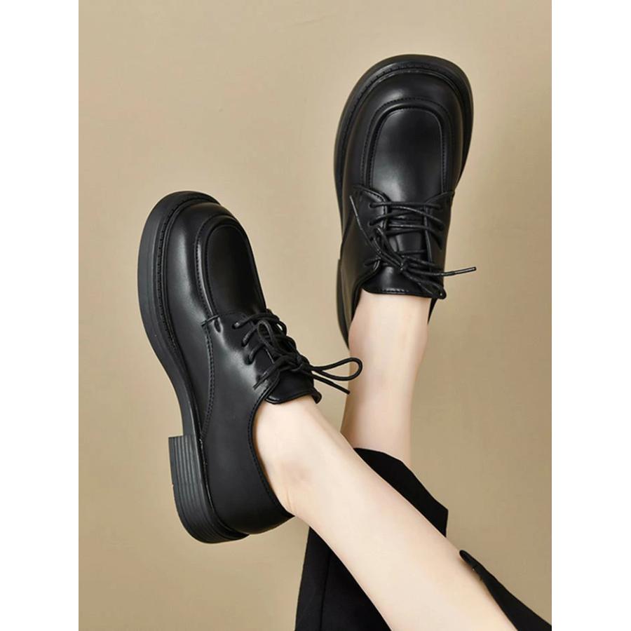 おじ靴 レディース レースアップシューズ 丸紐 オックスフォード