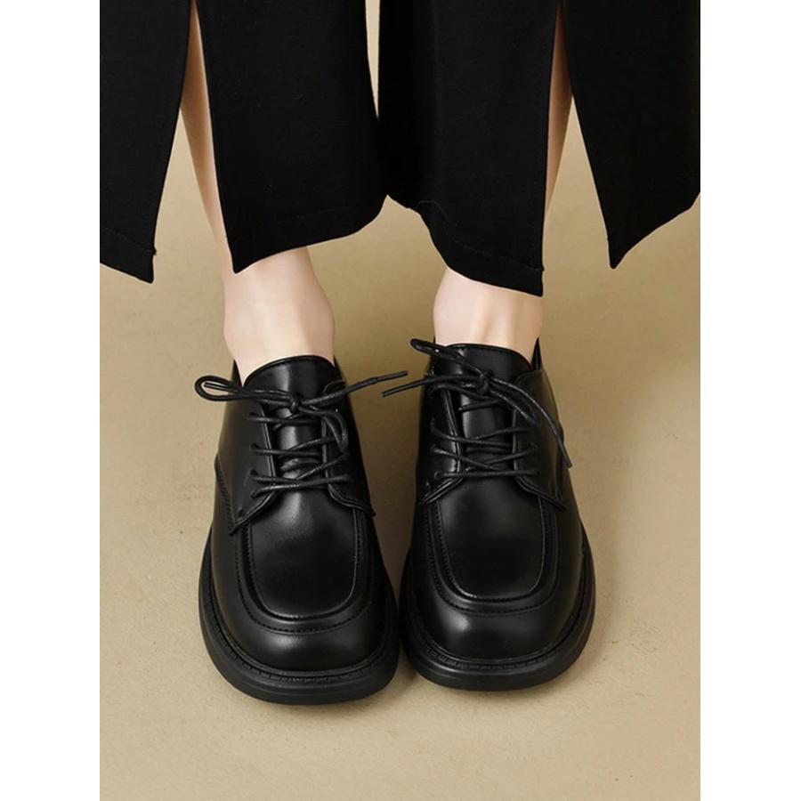 おじ靴 レディース レースアップシューズ 丸紐 オックスフォード