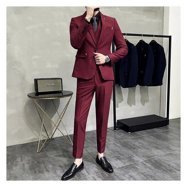 メンズスーツ ビジネススーツ 3点セット スリーピース ベスト パンツ