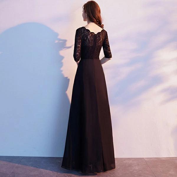 ロングドレス 袖付き 結婚式ワンピース 演奏会用ドレス Aライン