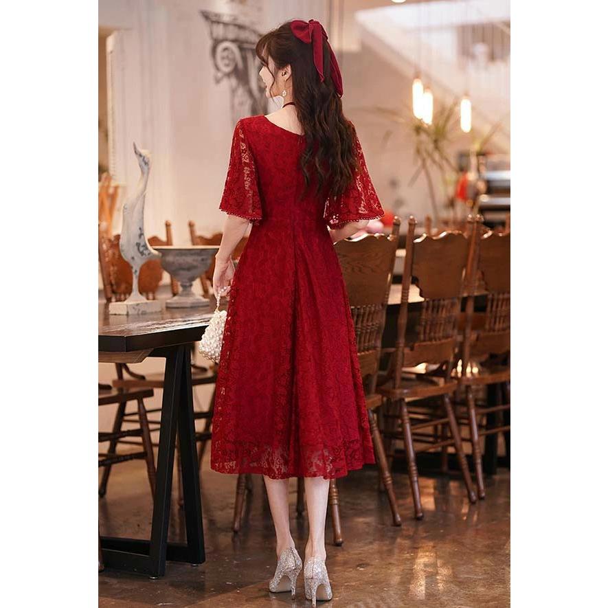 ドレス 大人 ピアノ 発表会 演奏会 ピアノ発表会 演奏会用 M-6L ドレス 大人 ピアノ発表会 ドレス 演奏会 結婚式 フェミニン パーティードレス ロングドレス 袖あり お呼ばれ 20代 30代 可愛い フェミニン ワインレッド