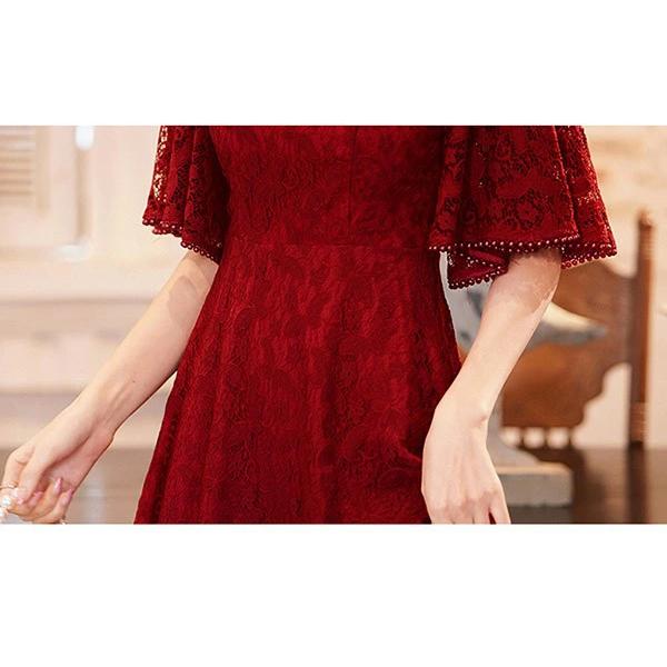 ドレス 大人 ピアノ 発表会 演奏会 ピアノ発表会 演奏会用 M-6L ドレス 大人 ピアノ発表会 ドレス 演奏会 結婚式 フェミニン パーティードレス ロングドレス 袖あり お呼ばれ 20代 30代 可愛い フェミニン ワインレッド
