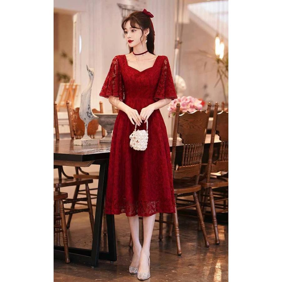 ドレス 大人 ピアノ 発表会 演奏会 ピアノ発表会 演奏会用 M-6L ドレス 大人 ピアノ発表会 ドレス 演奏会 結婚式 フェミニン パーティードレス ロングドレス 袖あり お呼ばれ 20代 30代 可愛い フェミニン ワインレッド