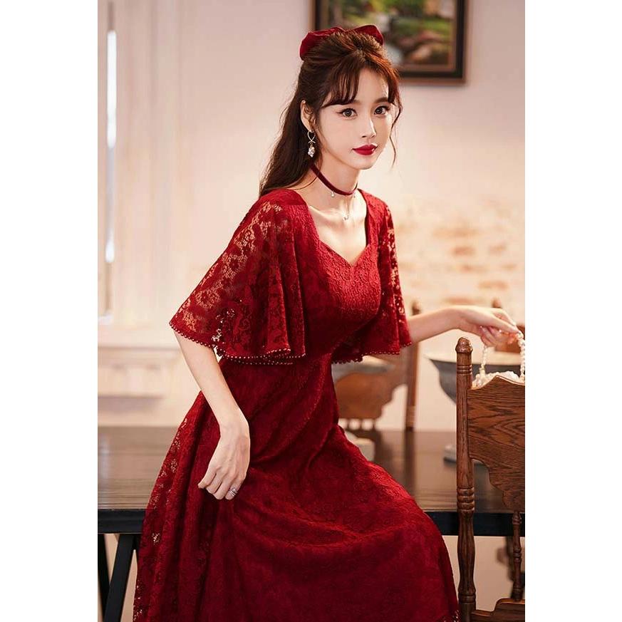 ドレス 大人 ピアノ 発表会 演奏会 ピアノ発表会 演奏会用 M-6L ドレス 大人 ピアノ発表会 ドレス 演奏会 結婚式 フェミニン パーティードレス ロングドレス 袖あり お呼ばれ 20代 30代 可愛い フェミニン ワインレッド