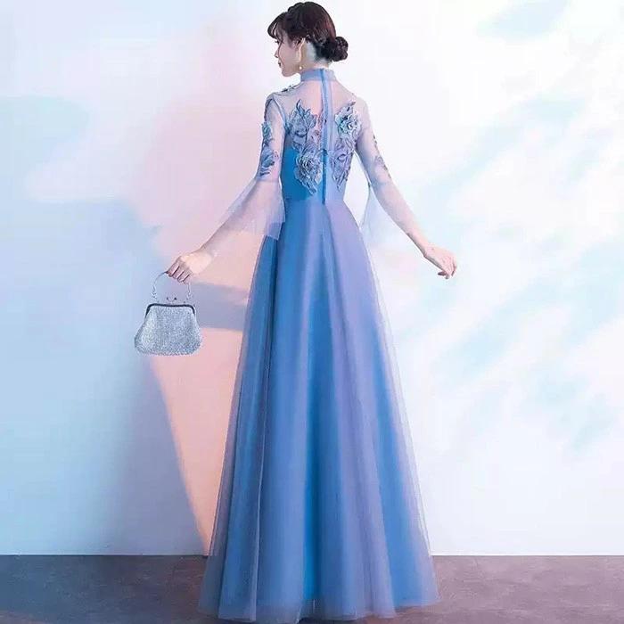 パーティードレス ロング丈 袖あり 発表会 成人式 結婚式 レディース ワンピース 花嫁 レースドレス 二次会 フォーマルドレス 大人 ピアノ発表会 舞踏会 演奏会の画像