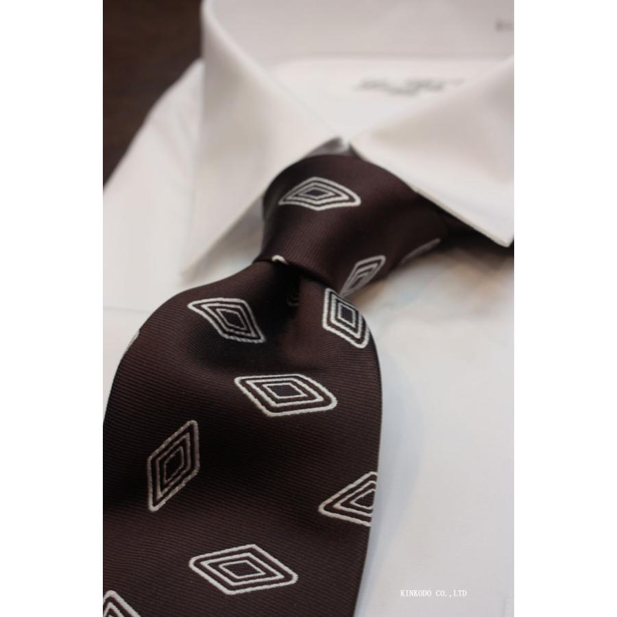 ALBENI 1905 アルベニ1905 イタリア製 ネクタイ シルク100 ブラウン 菱形ダイヤ ステッチ風小紋 150cm 8.5cm 20020円 | 
