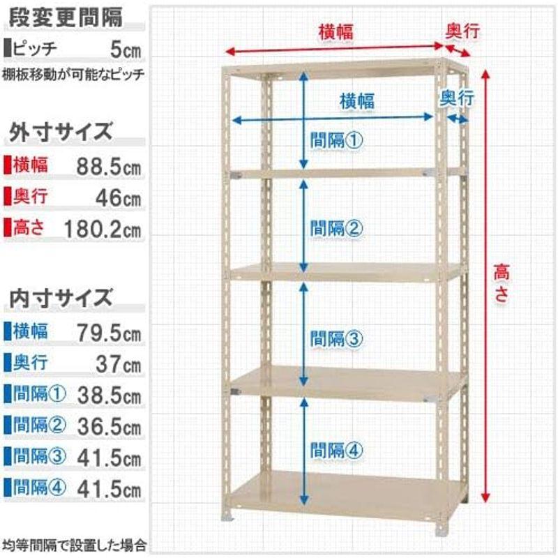 新品 スチールラックのキタジマ 力量-4 幅180×奥行45×高さ180cm 5段 グレー 150kg/段