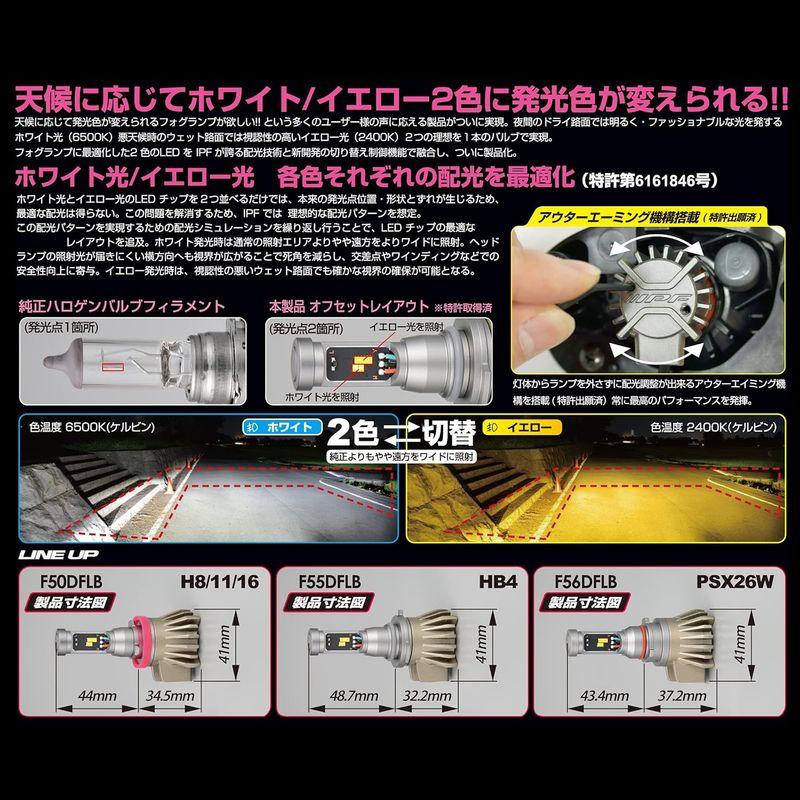 直販ショッピング IPF フォグランプ LED 車用 HB4 2500lm 2色切替 6500K⇔2400K ホワイト⇔イエロー 12V 24V兼用 2本入