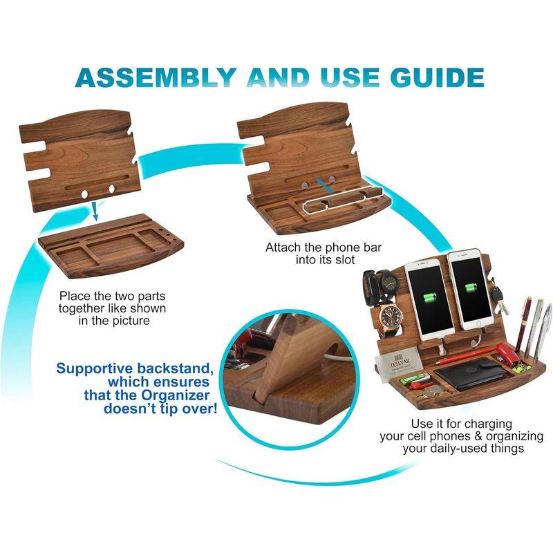 天然ウォールナット ダブルドッキングステーション 木製電話キーホルダー 財布 時計スタンド 時計オーガナイザー 男性ギフト 夫 妻 記念日｜shop-kt-four｜03