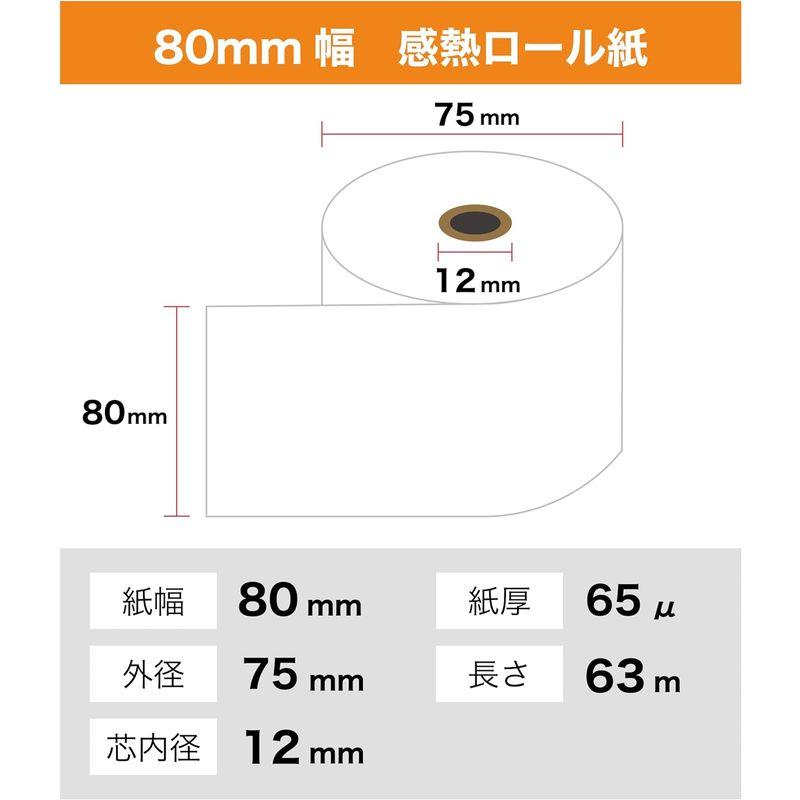 日本最大級 キッチンプリンター用感熱ロール (幅80mm×外径75mm×内径12mm) (60個) S807518