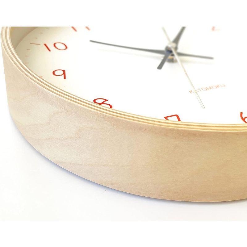 KATOMOKU plywood clock 22 電波時計 オレンジ スイープ（連続秒針） km-121ORRC φ252mm (オレンジ｜shop-kt-four｜09