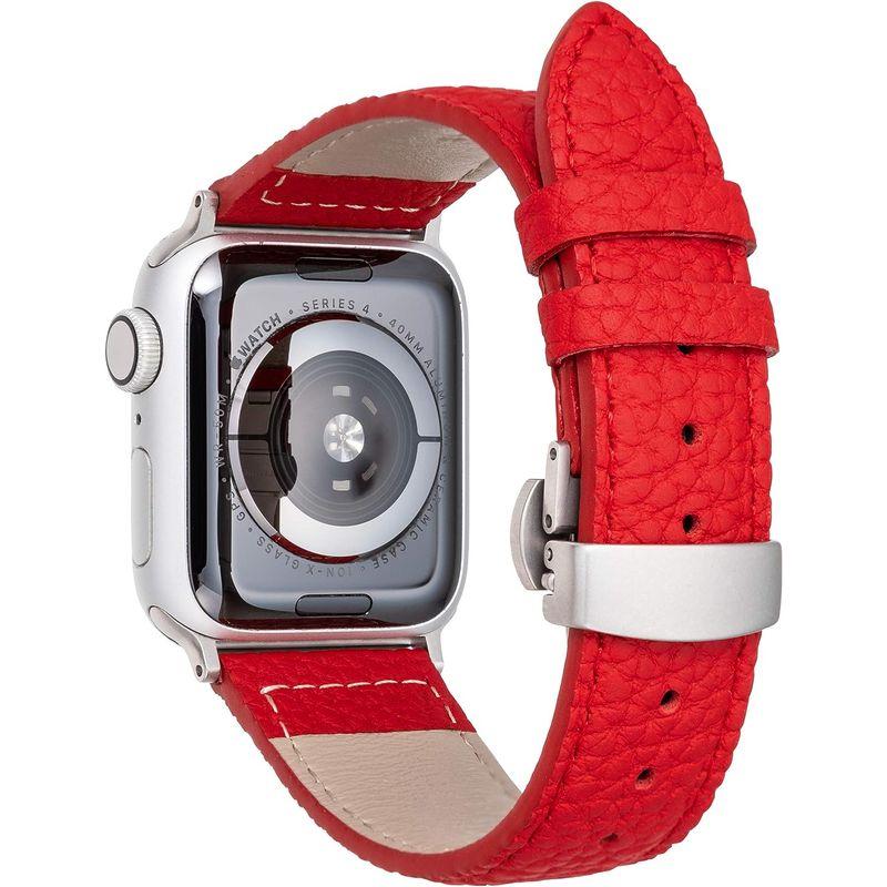 バンド　GRAMAS　Apple　コンパチブル　バン　ビジネススタイル　レッド　アップルウォッチ　Watch　本革レザー　シュランケンカーフ