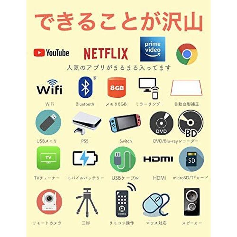 動画アプリ取込プロジェクター 小型 スマホ 家庭用 モバイル HDMI 変換 Android OS搭載 iPhone iPad ミラーリング｜shop-kt-three｜04