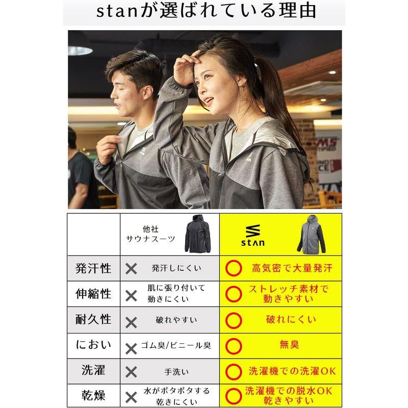 割引販促品 stan サウナスーツ フルジップ 男女兼用 上下セット (ブラック， L)