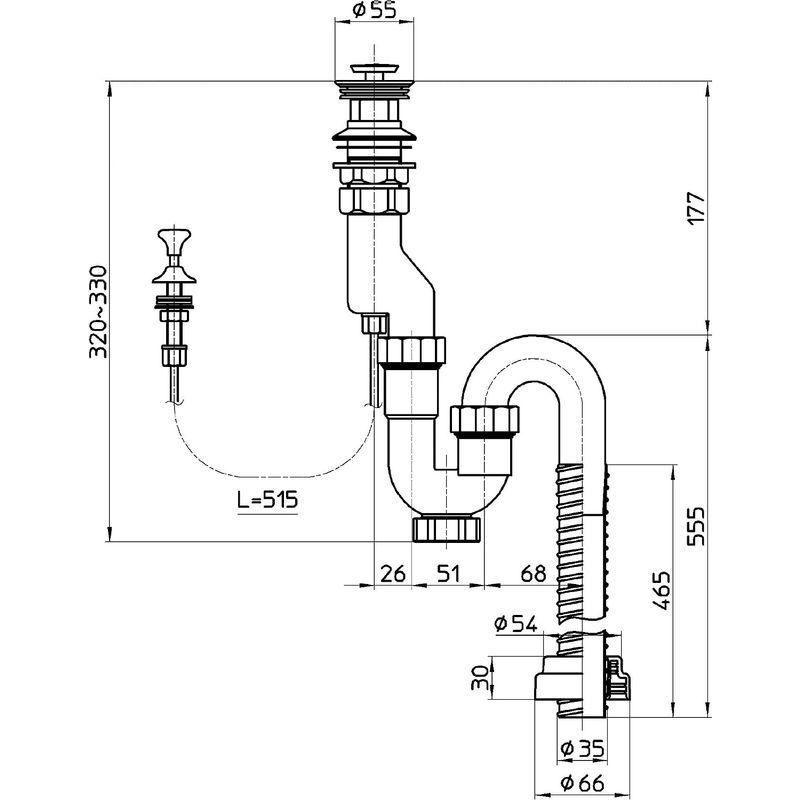 SANEI　洗面排水栓付Sトラップ　ポップアップ　防臭パッキン付き　PH7720-1-32　オーバーフロー用