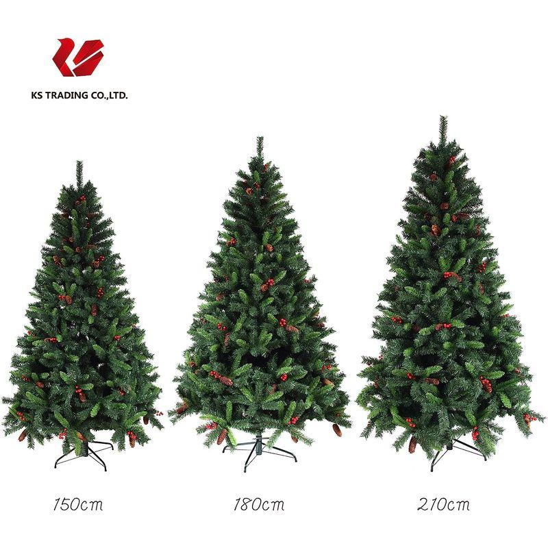 クリスマスツリー　枝大幅増量タイプ　松ぼっくり付き、赤い実付き、おしゃれなヒンジ式クリスマスツリー　150CM　KSTT