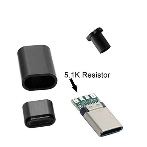 Xiwai 5個/ロット DIY 24ピン USB Type C USB-C オス OTG ホスト タイプ 5.1k レジスター ブラックハウジングカバー付き｜shop-kukui｜03