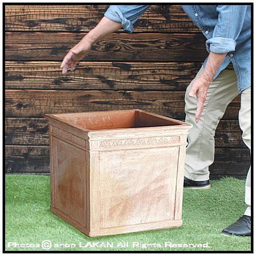 リーフキューブ57cm 正角型テラコッタ製ハンドメイド植木鉢