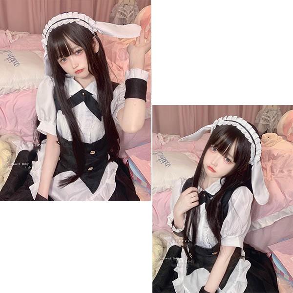 うさ耳 メイド服 バニー コスプレ衣装 4点セット セクシー うさ耳 メイド服 バニー コスプレ衣装 4点セット セクシー