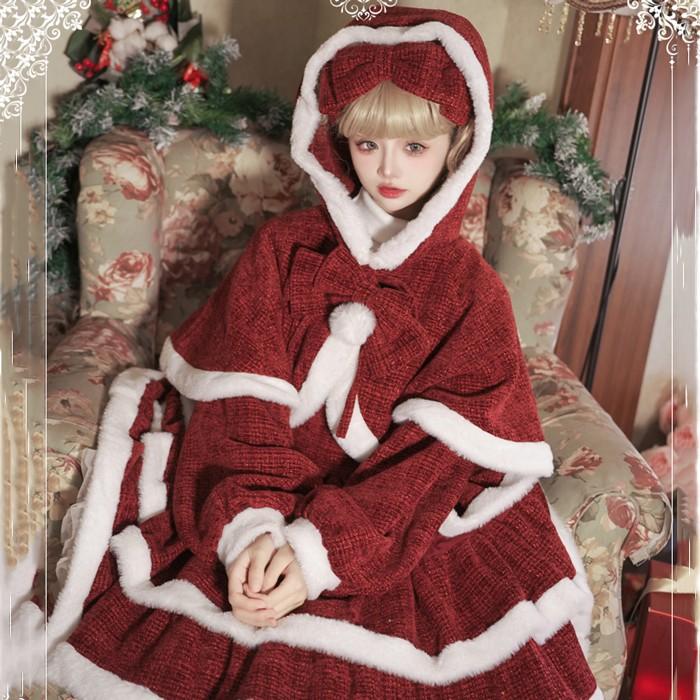 ロリータ ワンピース サンタ コスプレ 長袖 ロリータドレス 可愛い 裾