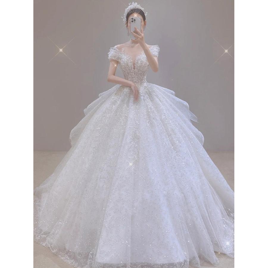 最終値下＊美品ビジュー付プリンセスAラインウェディングドレス＊ ウェディングドレス 豪華 スパンコール ビジュー 花嫁ドレス ロング