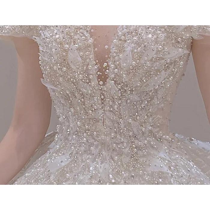 ウェディングドレス 豪華 スパンコール ビジュー 花嫁ドレス ロングトレーン オフショルダー Aライン 結婚式 披露宴 プリンセスドレス S-4L_6