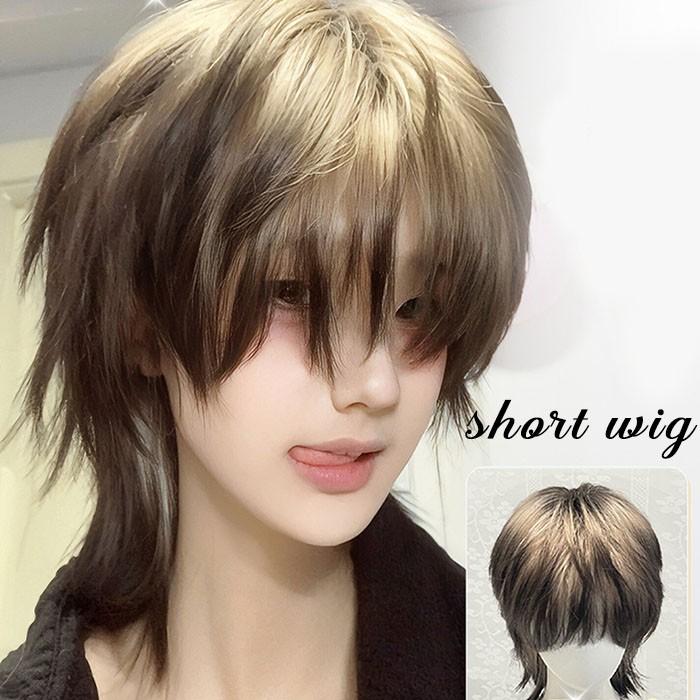 ウィッグ ショート ウルフ フルウィッグ 自然 男装 イケメン メッシュ