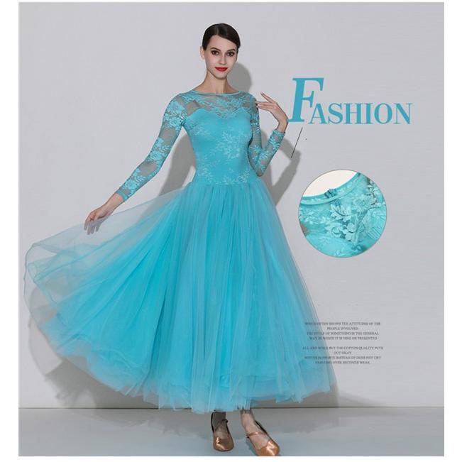 S/M/L/XL/2XL 社交ダンス モダンドレス レースドレス 衣装 大きい裾