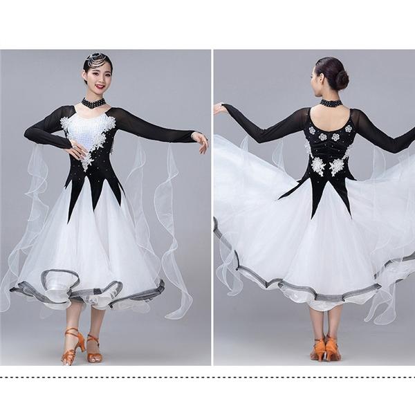 社交ダンス モダンドレス 衣装 大きい裾 豪華な社交ダンスドレス 競技