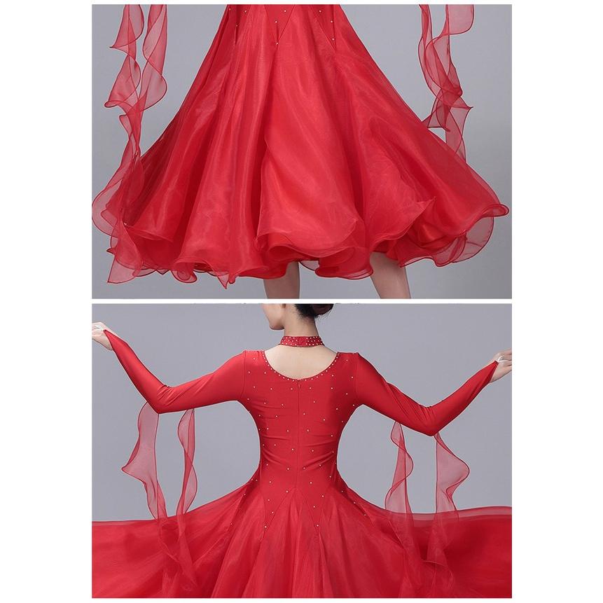 社交ダンス モダンドレス 衣装 ダンス発表会 大きい裾 豪華な社交