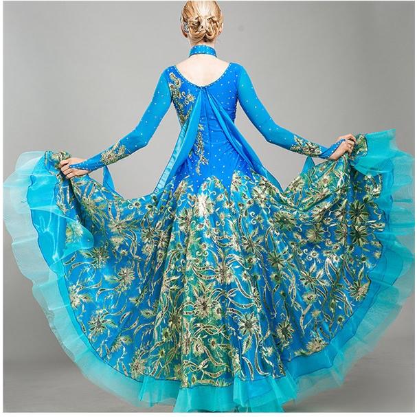 ダンス 衣装 社交ダンス モダンドレス ダンス発表会 大きい裾 豪華な