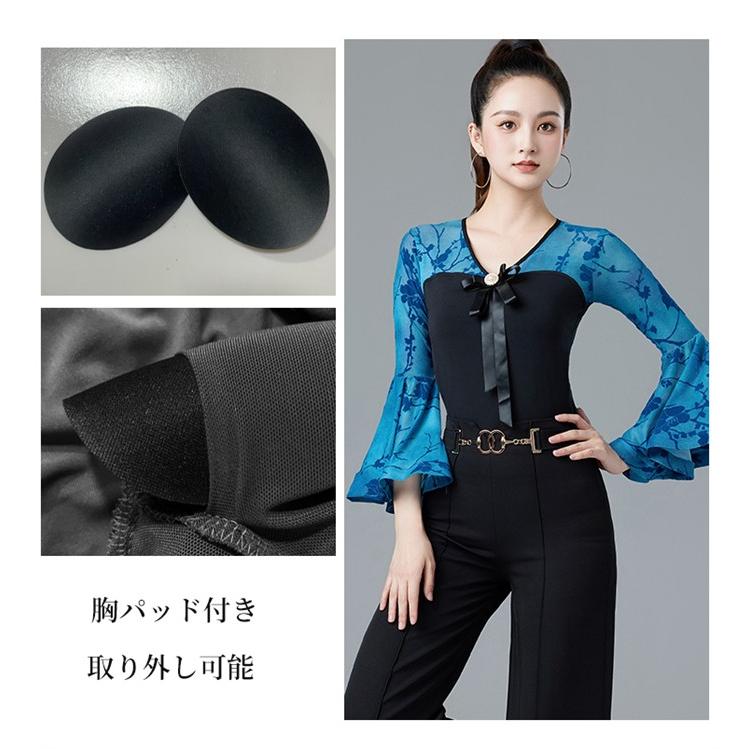 社交ダンス トップス レオタード 社交ダンス衣装 パープル ブルー