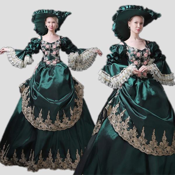 数量限定 ダークグリーン 欧風 貴族服 女性用 西洋 貴族の 衣装 ロングドレス ステージ パレード 余興に ハロウィン 着丈 サイズ指定可 在庫一掃 Turningheadskennel Com