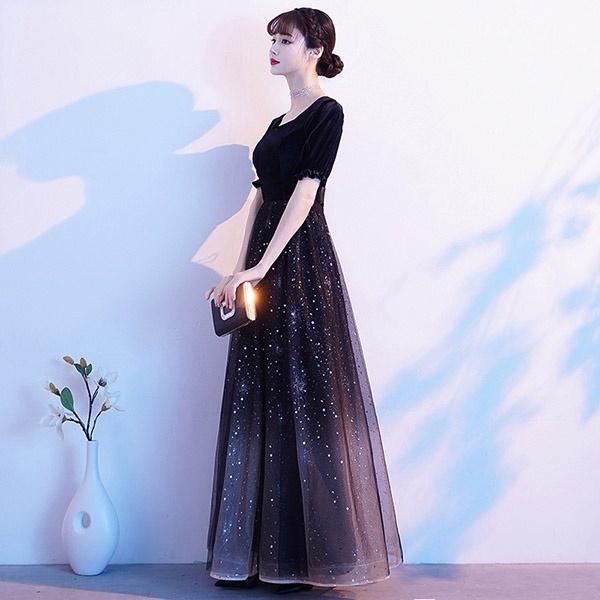 【レビュー投稿で+5%還元】S-3L パーティードレス ロング ミモレ ショート 演奏会 袖付き キラキラ ドレス 半袖 バルーン袖 フリル 成人式 同窓会 大人 ピアノ 発表会 演奏会 Aライン 結婚式 ステージドレス上品 20代 30代 40代 da042n1 パーティードレス ロング ミモレ ショート 演奏会 袖付き キラキラ