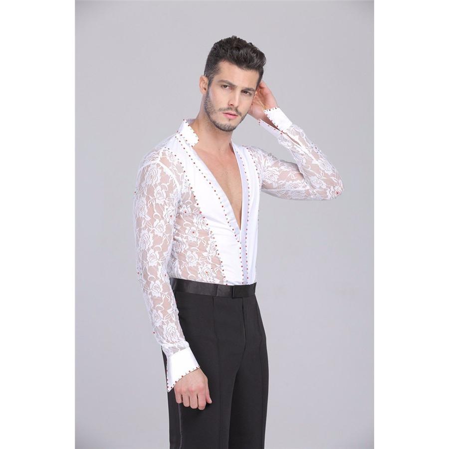 男性社交ダンス 衣装 競技用 セクシー ラテンダンスシャツ メンズ