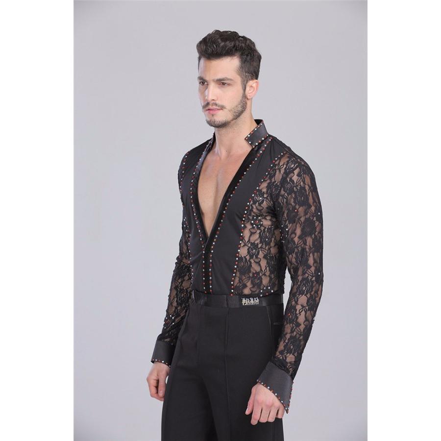 男性社交ダンス 衣装 競技用 セクシー ラテンダンスシャツ メンズ