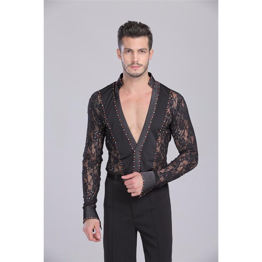 男性社交ダンス 衣装 競技用 セクシー ラテンダンスシャツ メンズ