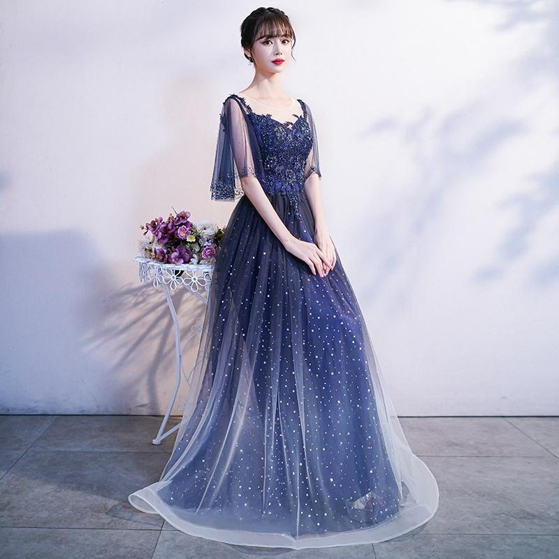 ドレス ロングドレス 演奏会 袖あり 半袖 ケープスリーブ