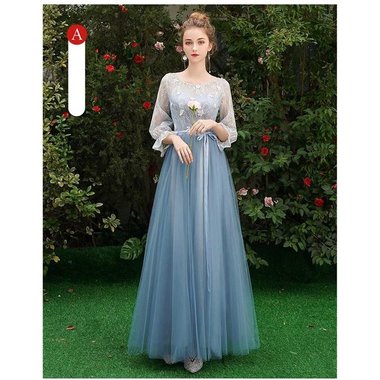 パーティードレス 結婚 ブルー ブライズメイド ドレス ロング ロング