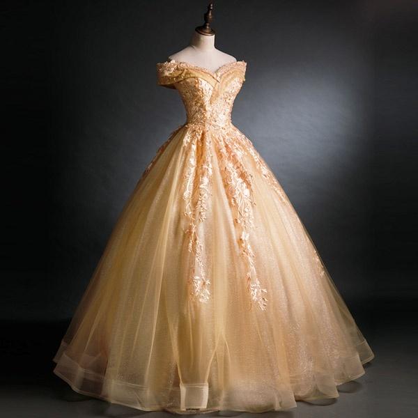 カラードレス ロング丈 オフショルダー 編み上げ 袖あり パーティードレス 刺繍 ゴールド 金色 プリンセスライン 発表会 演奏会 ピアノ 結婚式 フォト婚 お色直し ゴージャス 舞台 ステージ衣装 春夏 S M L XL 2XL 3XL 4XL 5L ロングドレス ロング丈 カラードレス オフショルダー オフショルドレス