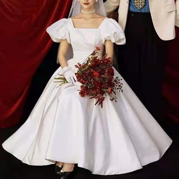 ウィングドレス ドレス 結婚式 花嫁 ミモレ丈 ミディ丈ドレス スクエア