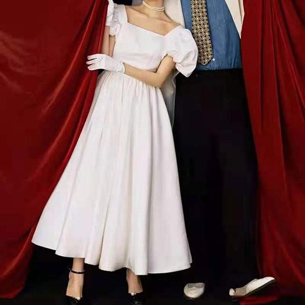 ウィングドレス ドレス 結婚式 花嫁 ミモレ丈 ミディ丈ドレス スクエア