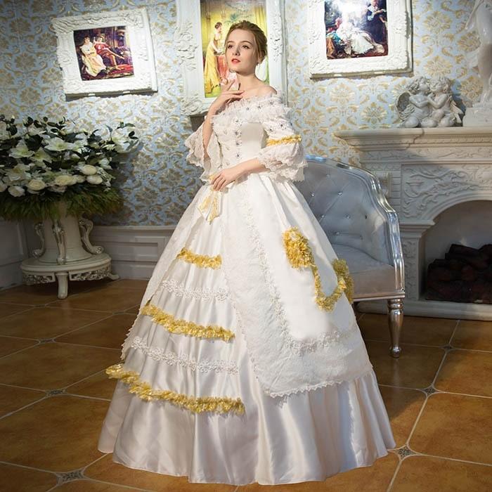 フリーサイズ 貴族ドレス お嬢様ドレス お姫様ドレス ヨーロッパ風 ホワイトドレス パーティードレス 女王様ドレス リボン付き Da107h2 マンテンショップ 通販 Yahoo ショッピング