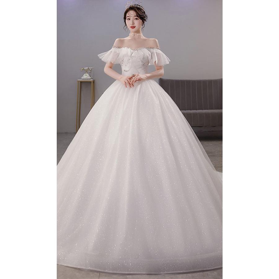 花嫁 ウェディングドレス オフショルダー プリンセスライン 白ドレス
